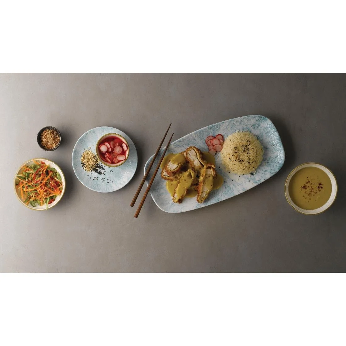 Churchill Stone Oblong Chef Plates Aquamarine 153 x 298mm (12 Pack) - Image 4
