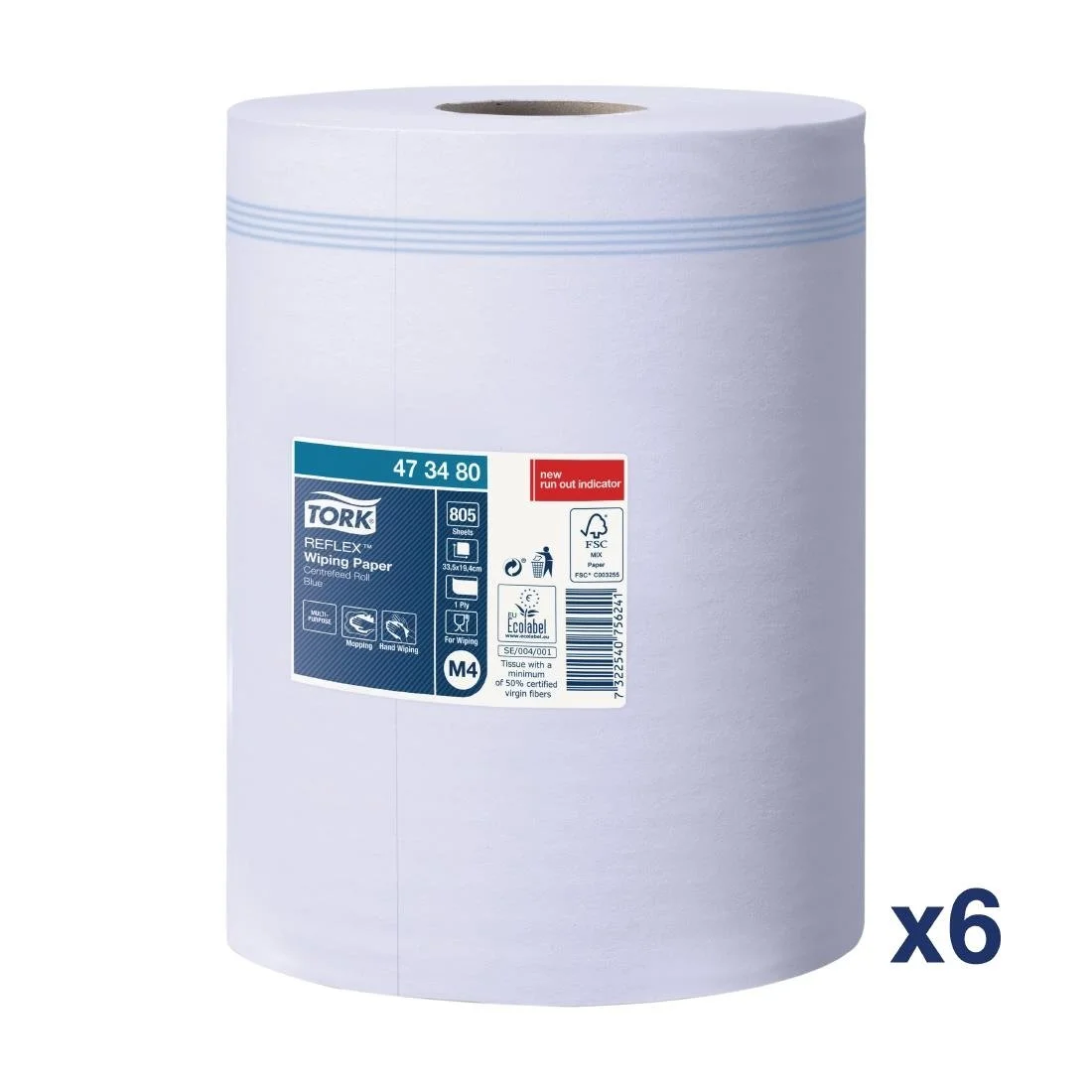 Tork Reflex Wiping Paper Blue Centrefeed Rolls M4 (6 Pack)