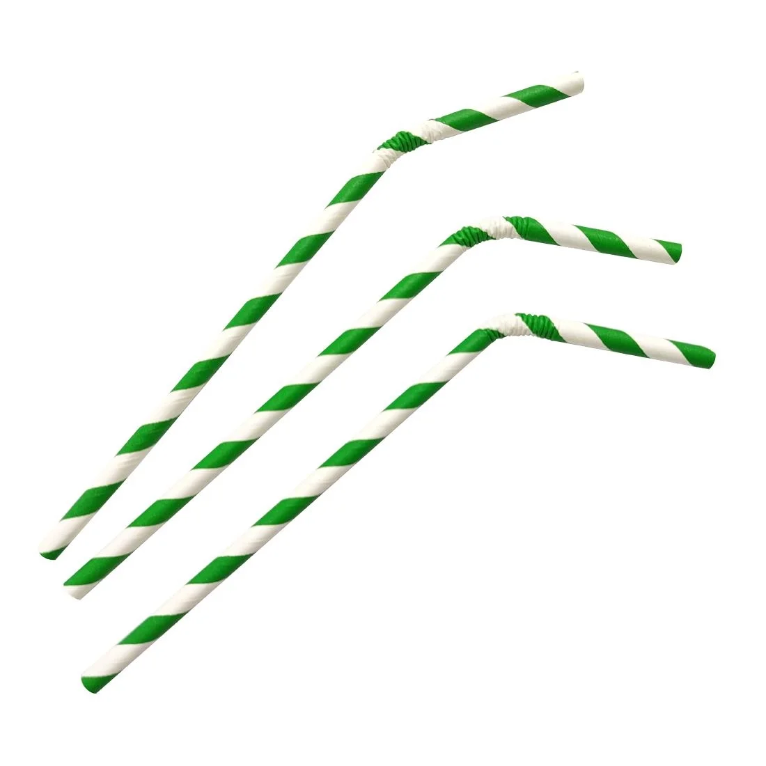 Fiesta Compostable Bendy Paper Straws Green Stripes (Pack of 250)