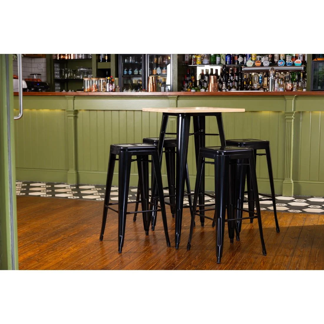 Bolero Bistro Bar Table with Wooden Top Black - Image 11