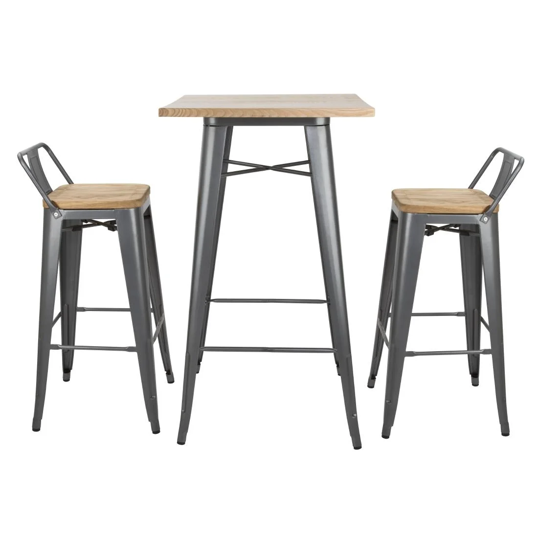Bolero Bistro Bar Table with Wooden Top Gun Metal - Image 7