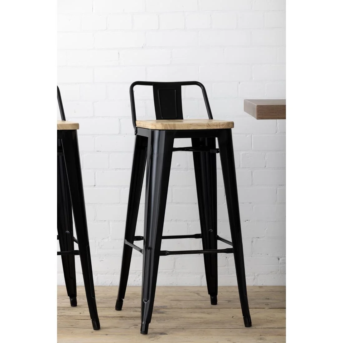 Bolero Bistro Backrest High Stools with Wooden Seat Pad Black (Pack of 4) - Image 10