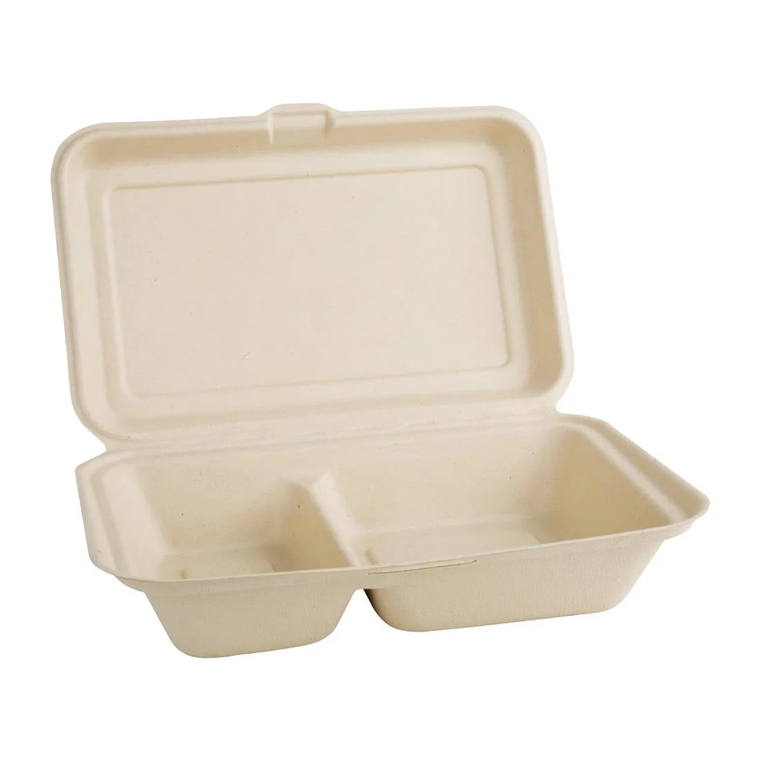 Fiesta Compostable Bagasse Two-Compartment Hinged Food Containers Natural Colour 253mm (Pack of 200) - Image 2