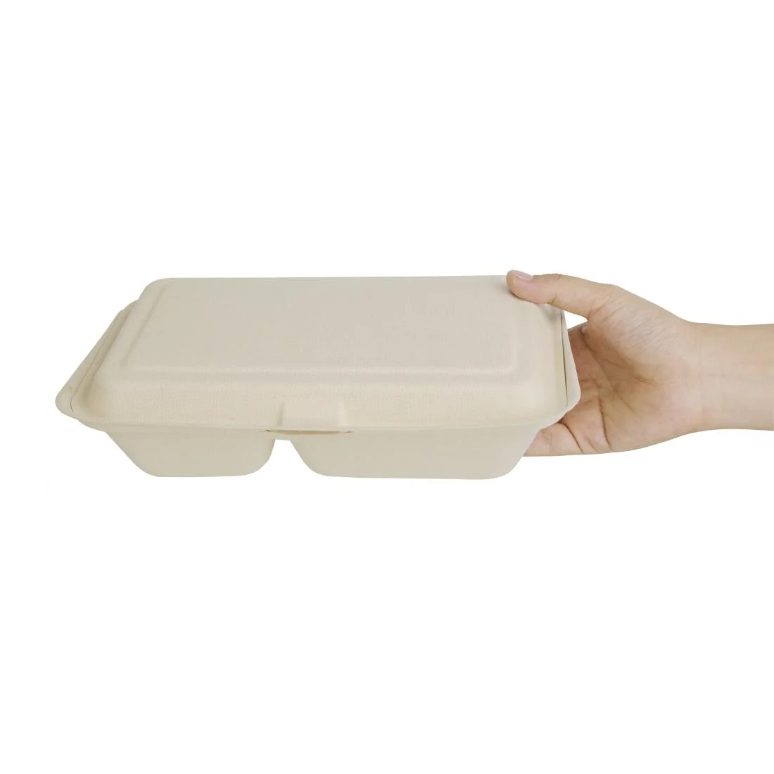 Fiesta Compostable Bagasse Two-Compartment Hinged Food Containers Natural Colour 253mm (Pack of 200) - Image 3