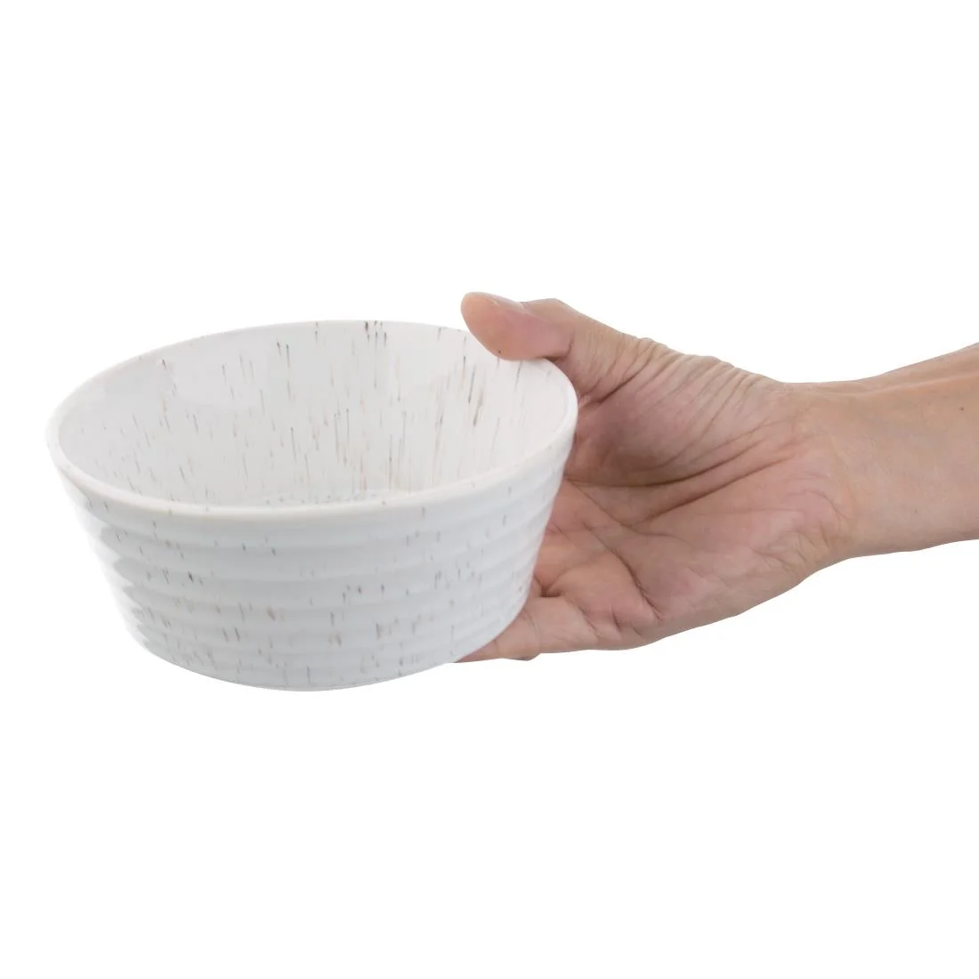 Olympia Cavolo Flat Round Bowls White Speckle 143mm (6 Pack) - Image 5
