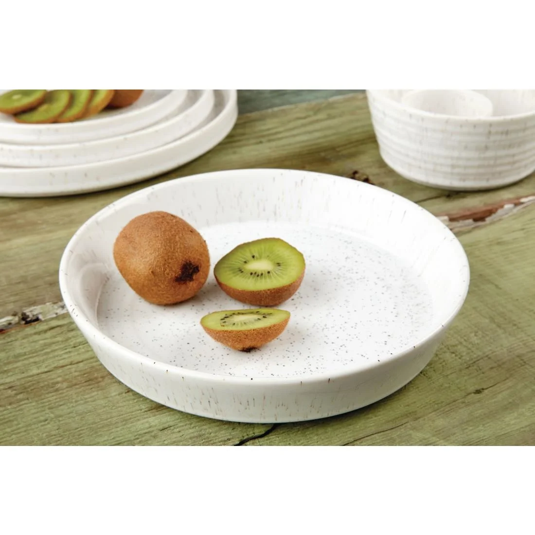 Olympia Cavolo Flat Round Bowls White Speckle 220mm (4 Pack) - Image 6