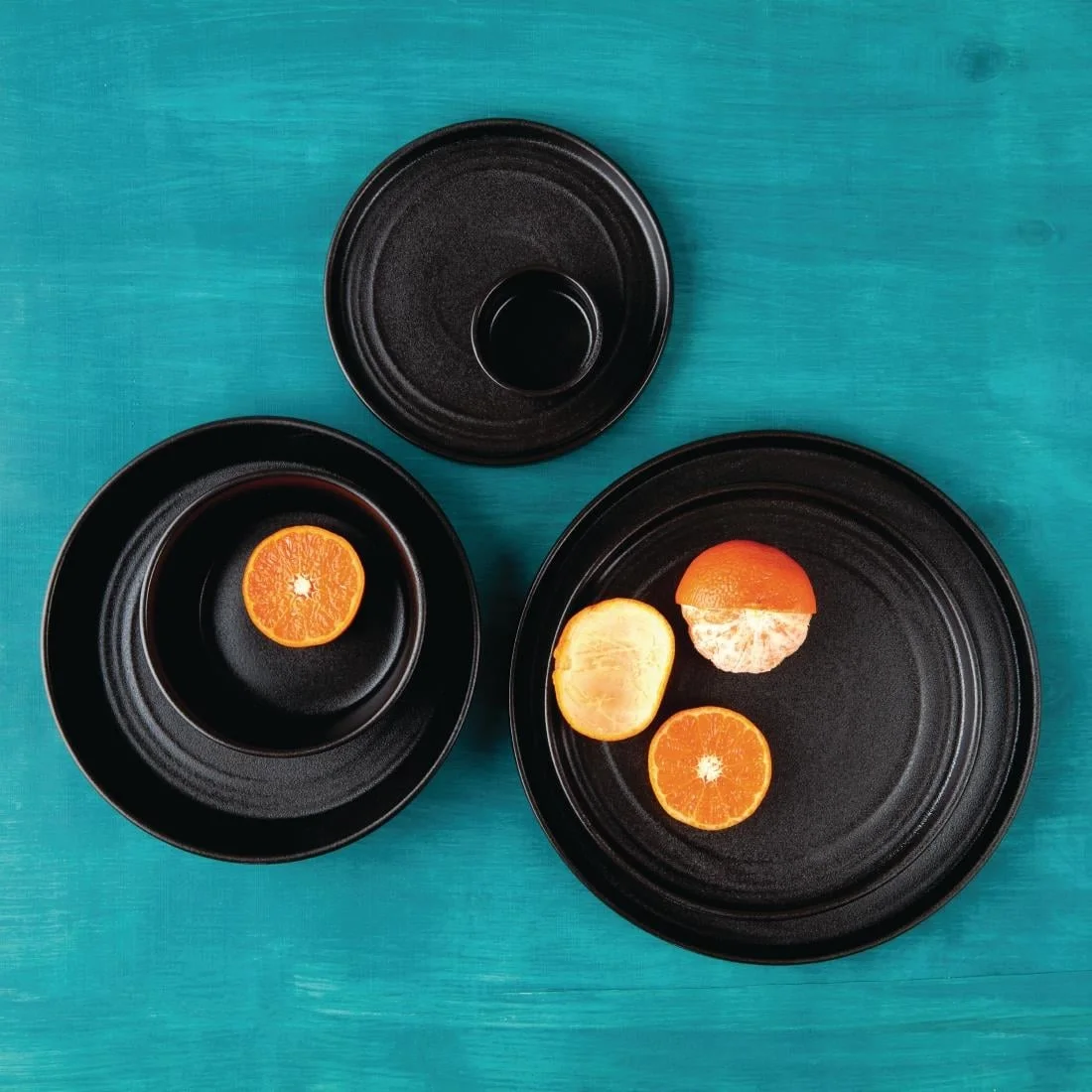 Olympia Cavolo Flat Round Plates Textured Black 220mm (6 Pack) - Image 2