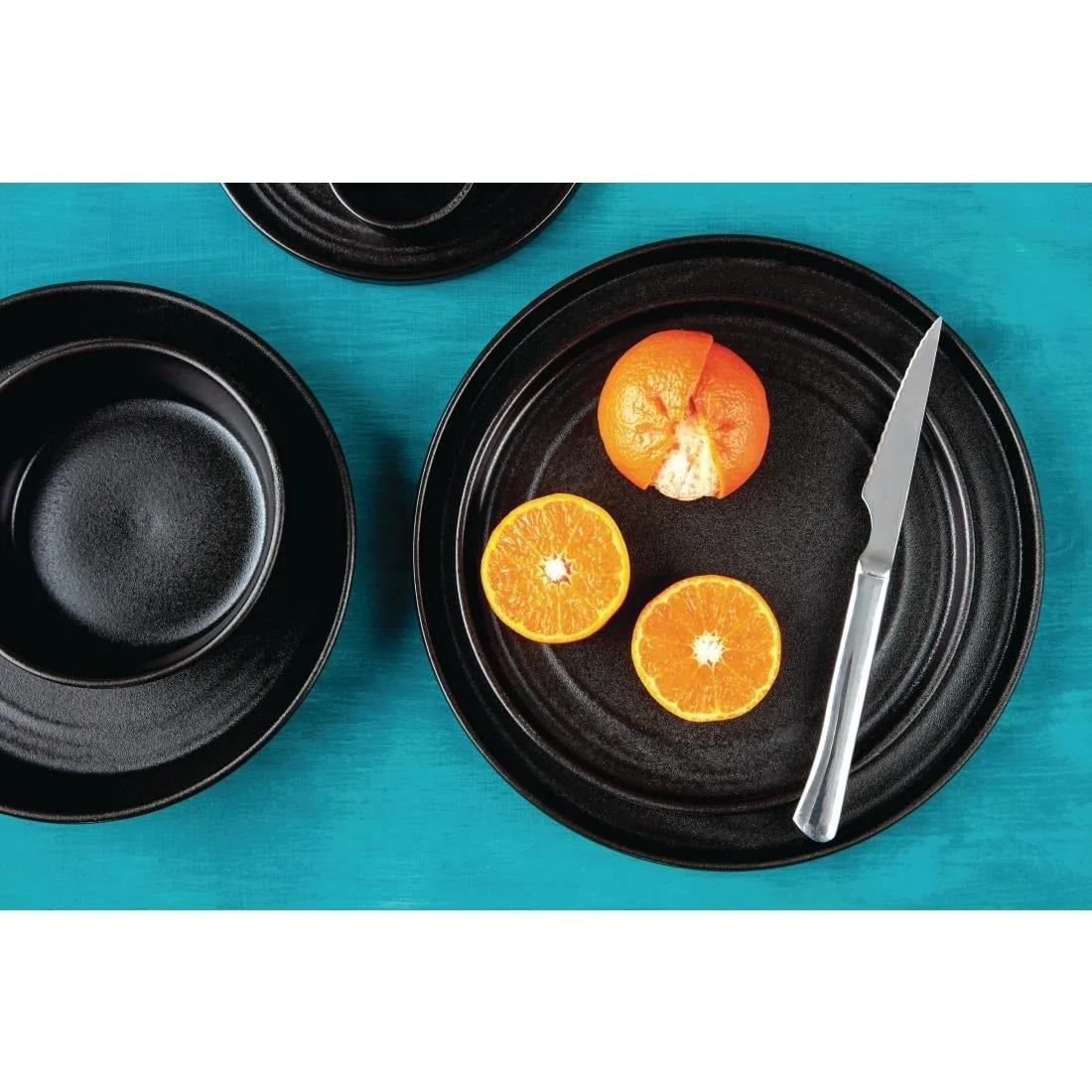 Olympia Cavolo Flat Round Plates Textured Black 220mm (6 Pack) - Image 6