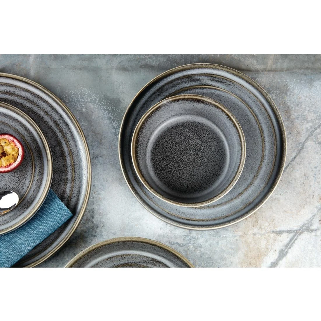 Olympia Cavolo Flat Round Plates Charcoal Dusk 180mm (6 Pack) - Image 3