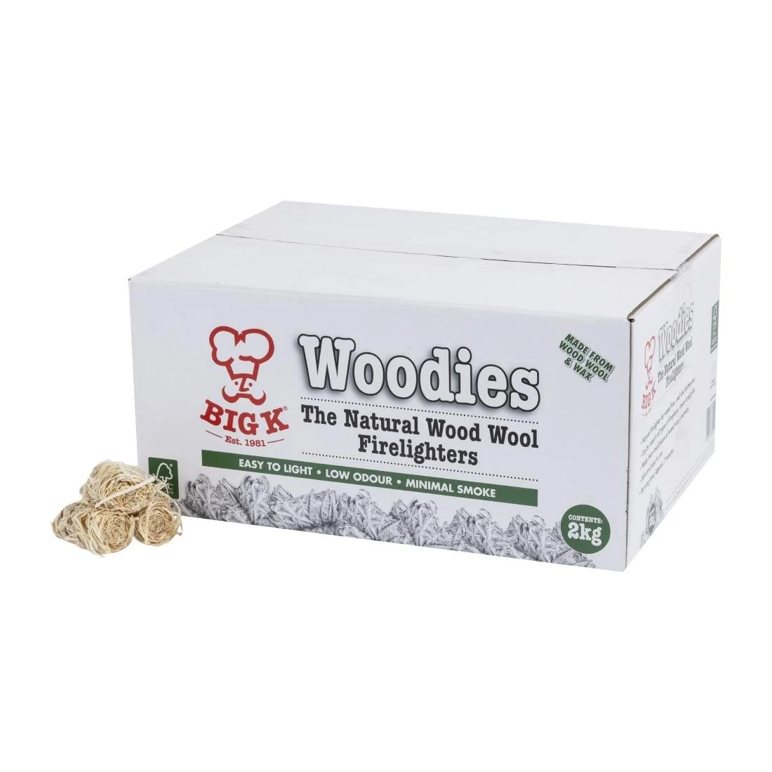 Big K Woodies Natural Wood Wool Firelighters 2Kg - Image 1