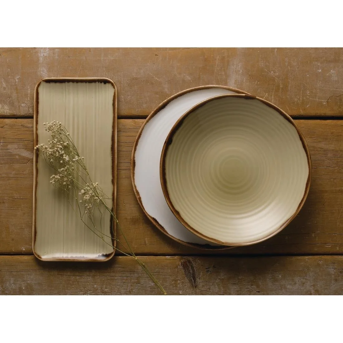 Dudson Harvest Organic Coupe Rectangle Platters Linen 346x156mm (6 Pack) - Image 3