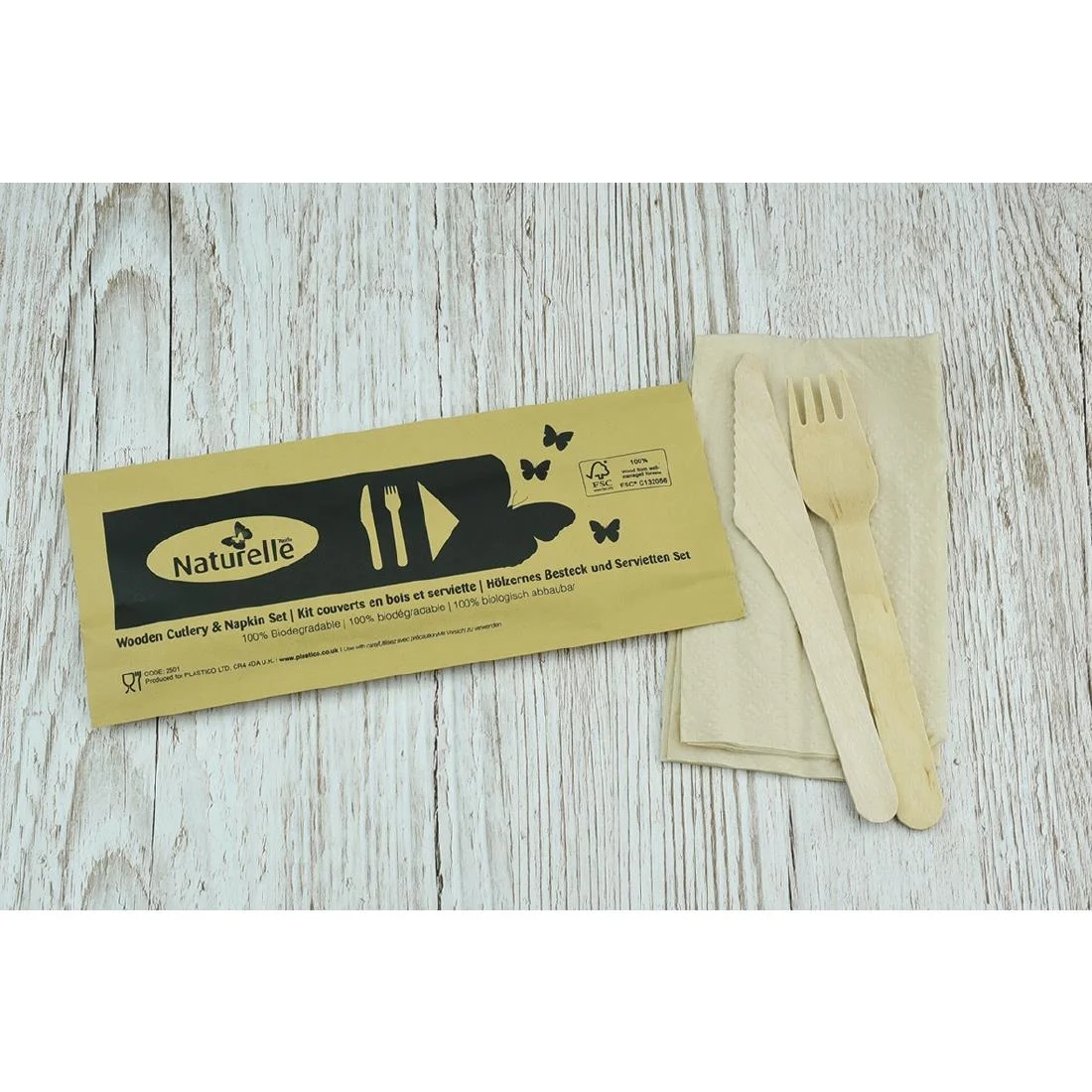 eGreen Individually Wrapped 3-in-1 Wooden Cutlery Set (Pack of 250) - Image 2