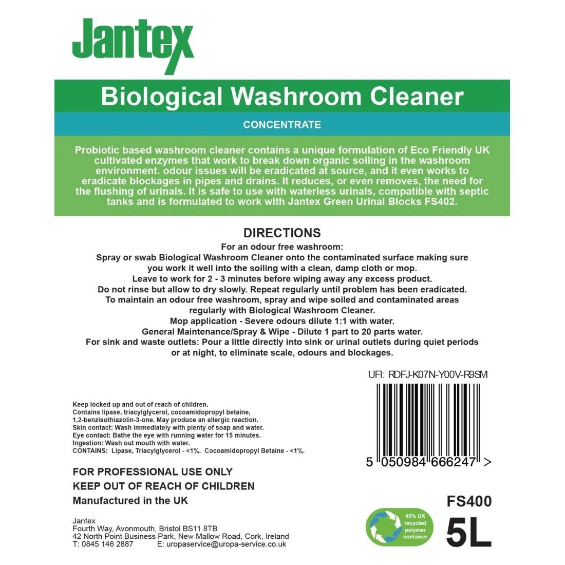 Jantex Green Biological Washroom Cleaner Concentrate 5Ltr - Image 6