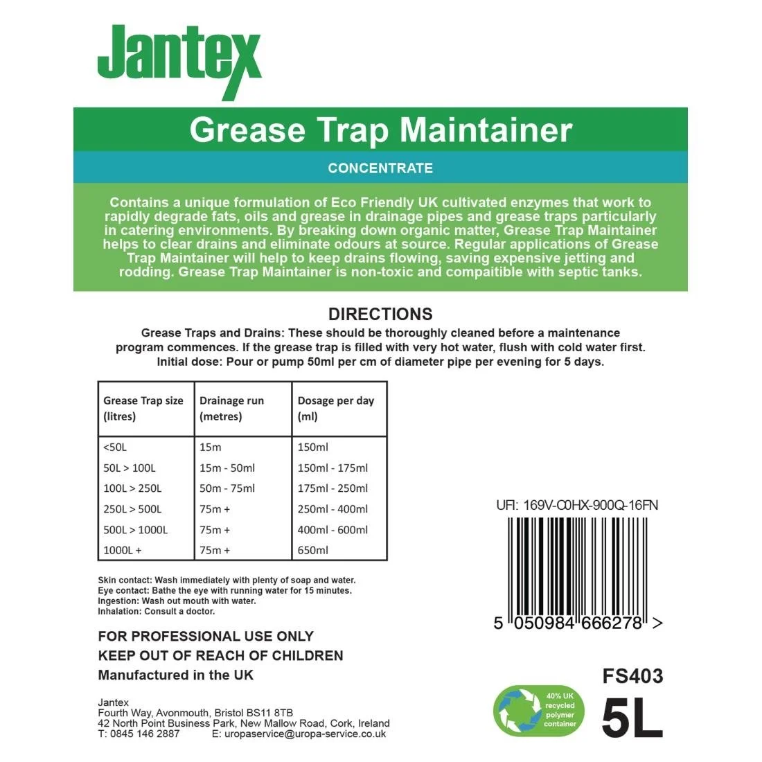 Jantex Green Grease Trap Maintainer Concentrate 5Ltr - Image 6