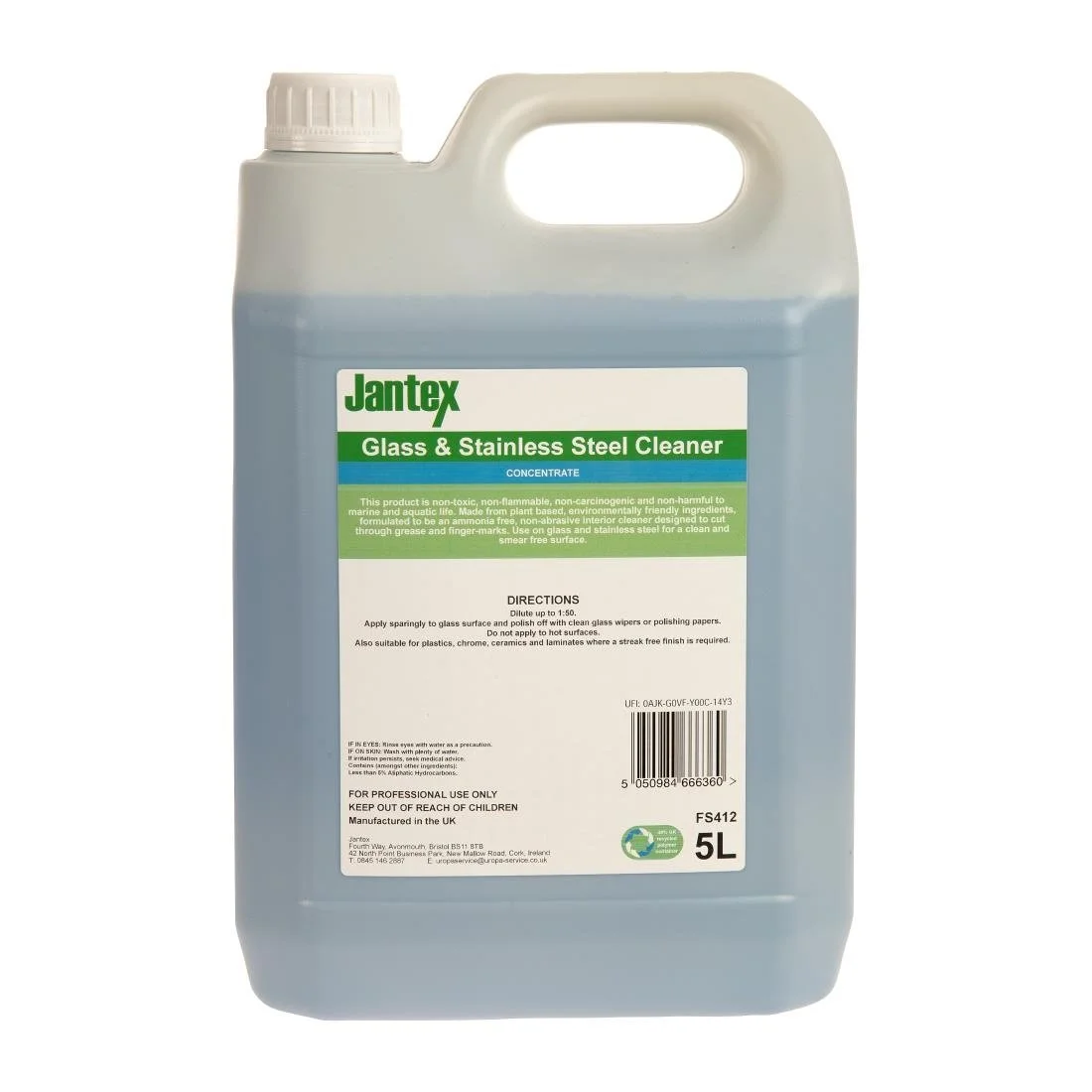 Jantex Green Glass and Stainless Steel Cleaner Concentrate 5Ltr - Image 3