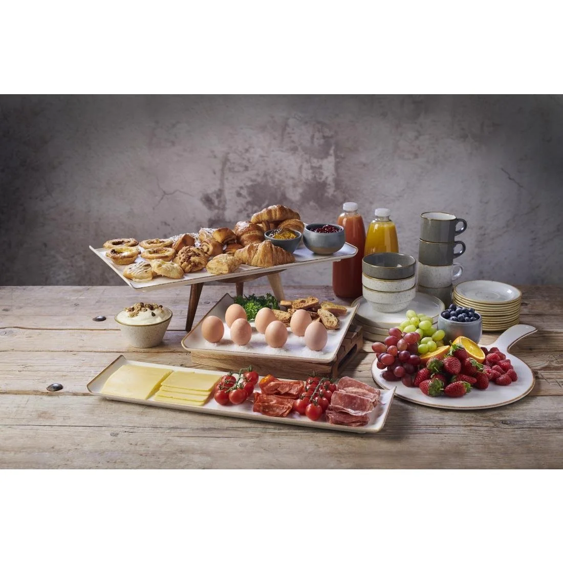 Churchill Melamine Stonecast Rectangular Buffet Tray 559x152mm (4 Pack) - Image 2
