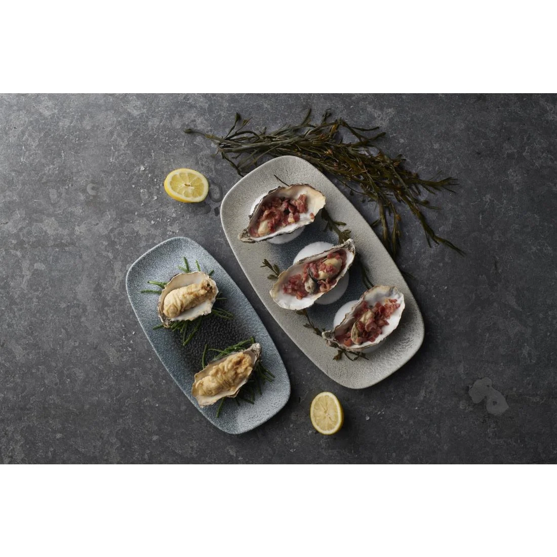 Churchill Raku Duo Agate Chefs Oblong Plates Topaz 287x152mm (12 Pack) - Image 2