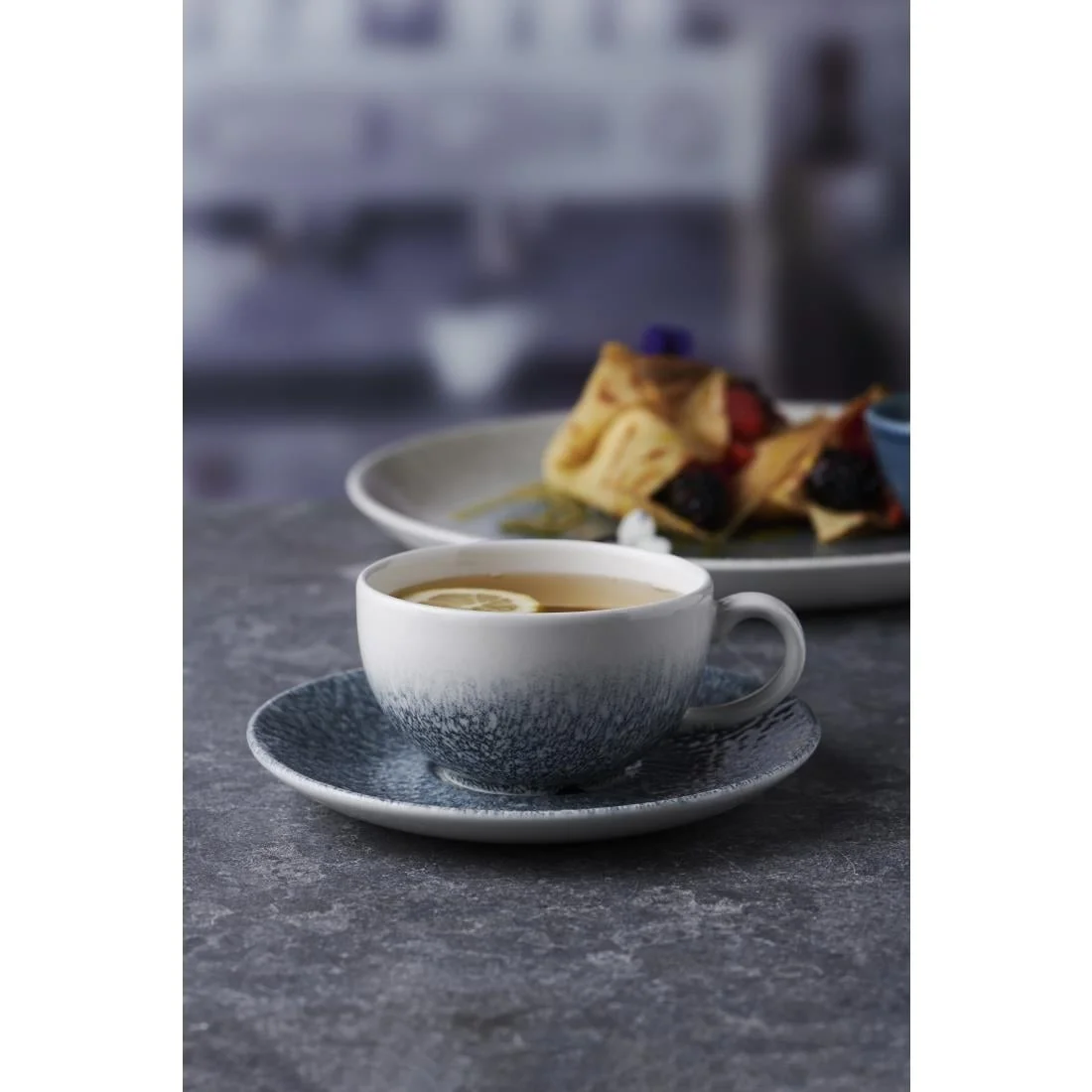 Churchill Raku Duo Cappuccino Saucer Topaz Blue 159mm (12 Pack) - Image 2