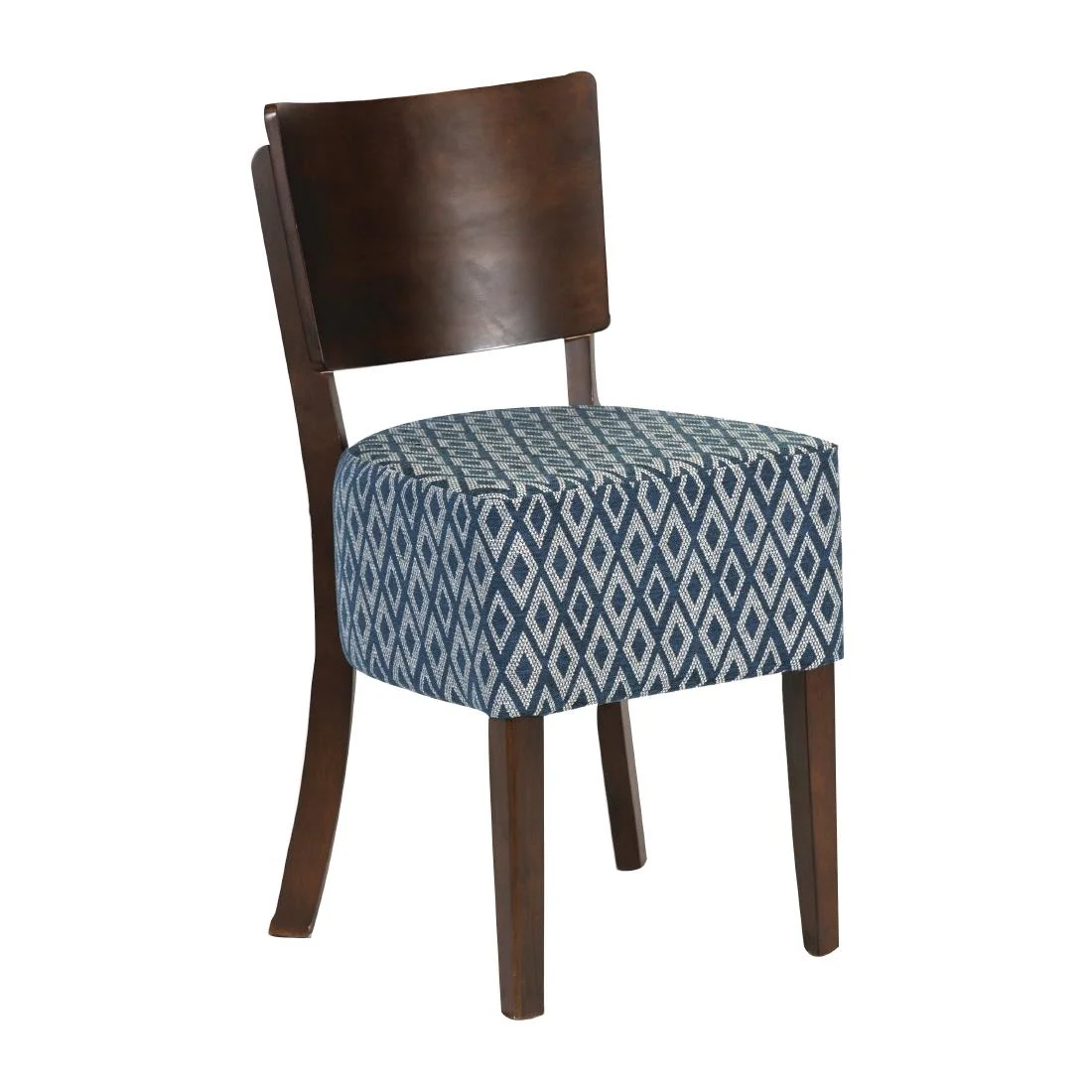 Asti Padded Dark Walnut Dining Chair with Blue Diamond Deep Padded Seat and Back (Pack of 2)