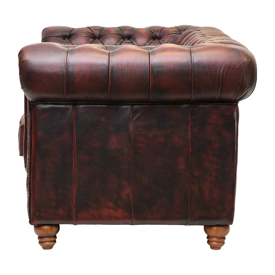 Chesterfield Leather Two-Seater Sofa Antique Red - Image 3