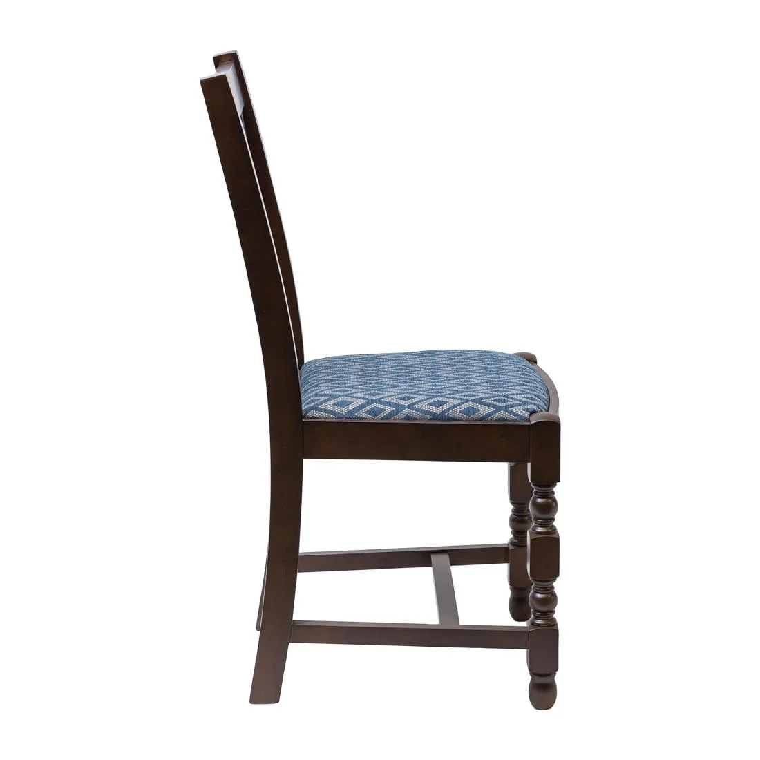 Mayfair Dark Wood High Back Dining Chair with Blue Diamond Padded Seat (Pack of 2) - Image 2