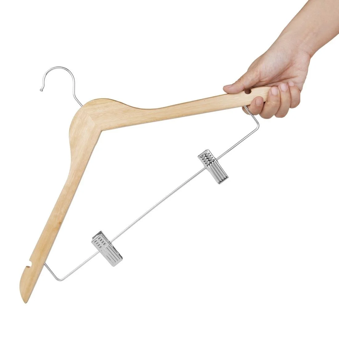 Bolero Wooden Hanger with Anti-Slip Clips (10 Pack) - Image 3