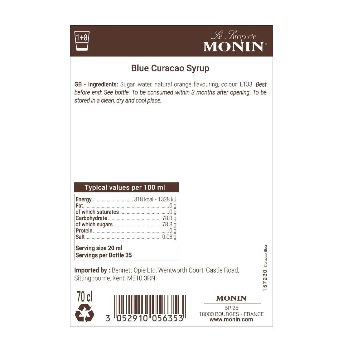 Monin Premium Blue Curacao Syrup 700ml - Image 3