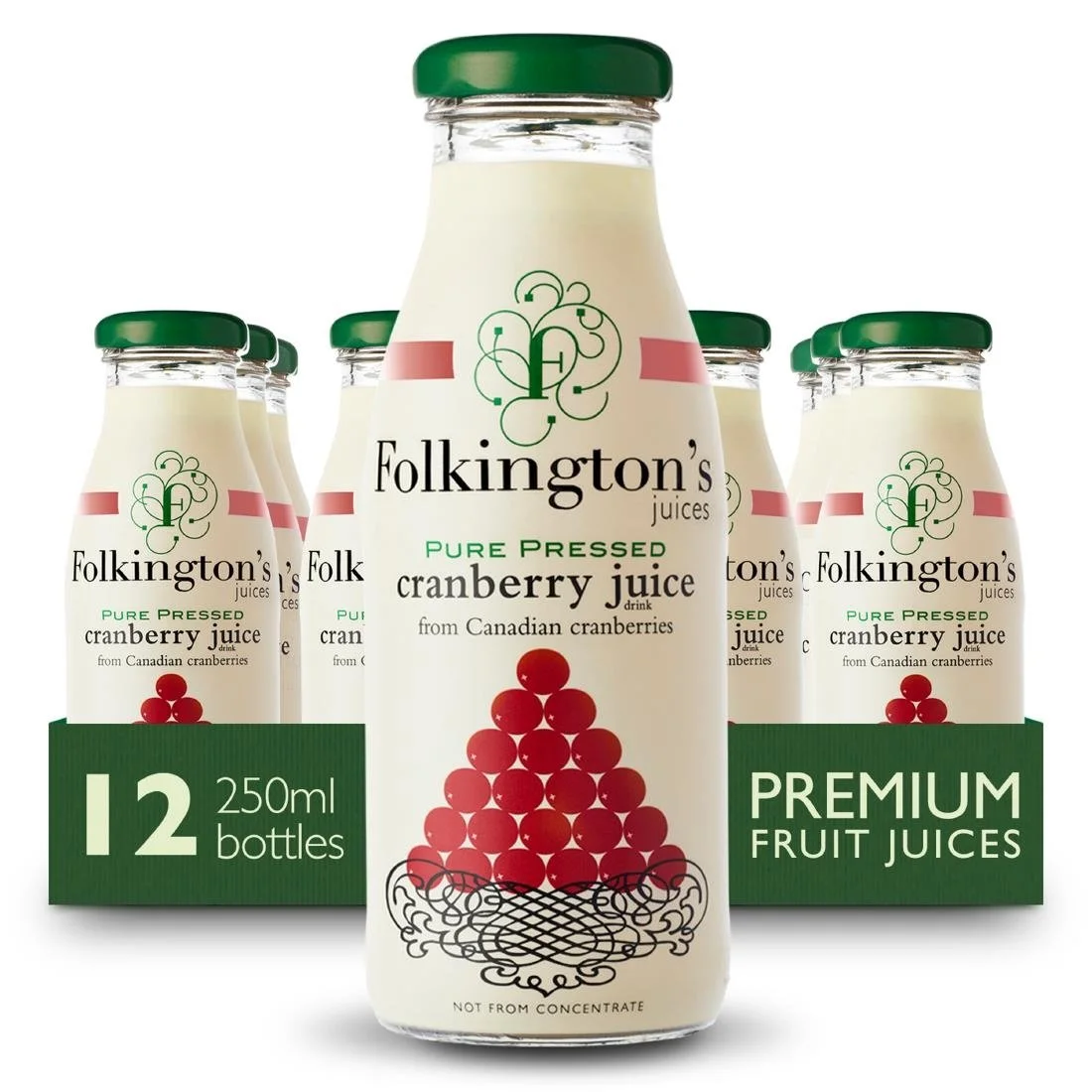 Folkington's Juices Cranberry Glass Bottle 250ml (12 Pack) - Image 2