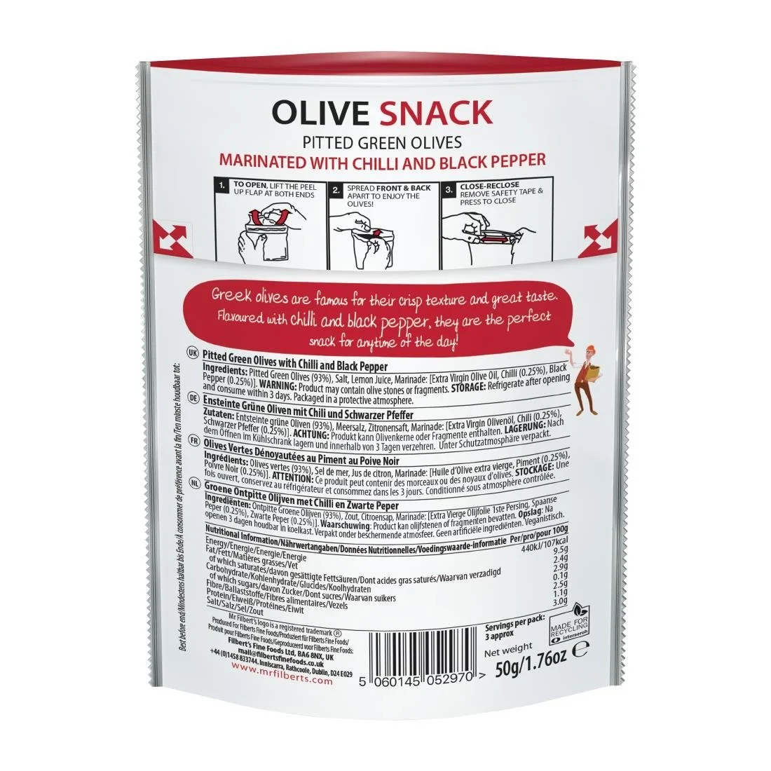 Mr Filbert's Green Olives Chilli & Black Pepper 50g (12 Pack) - Image 3
