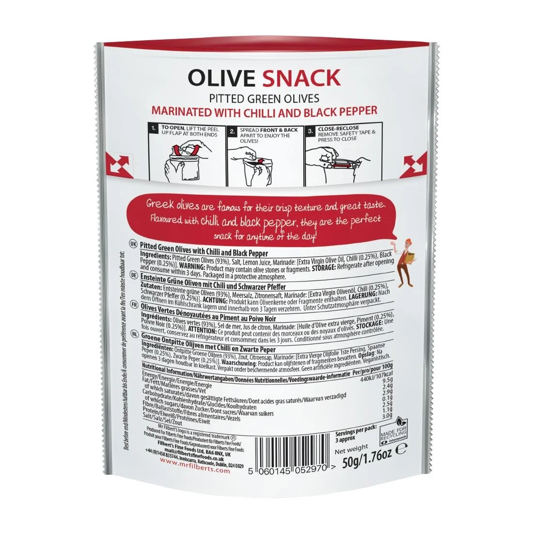 Mr Filbert's Green Olives Chilli & Black Pepper 50g (12 Pack) - Image 3