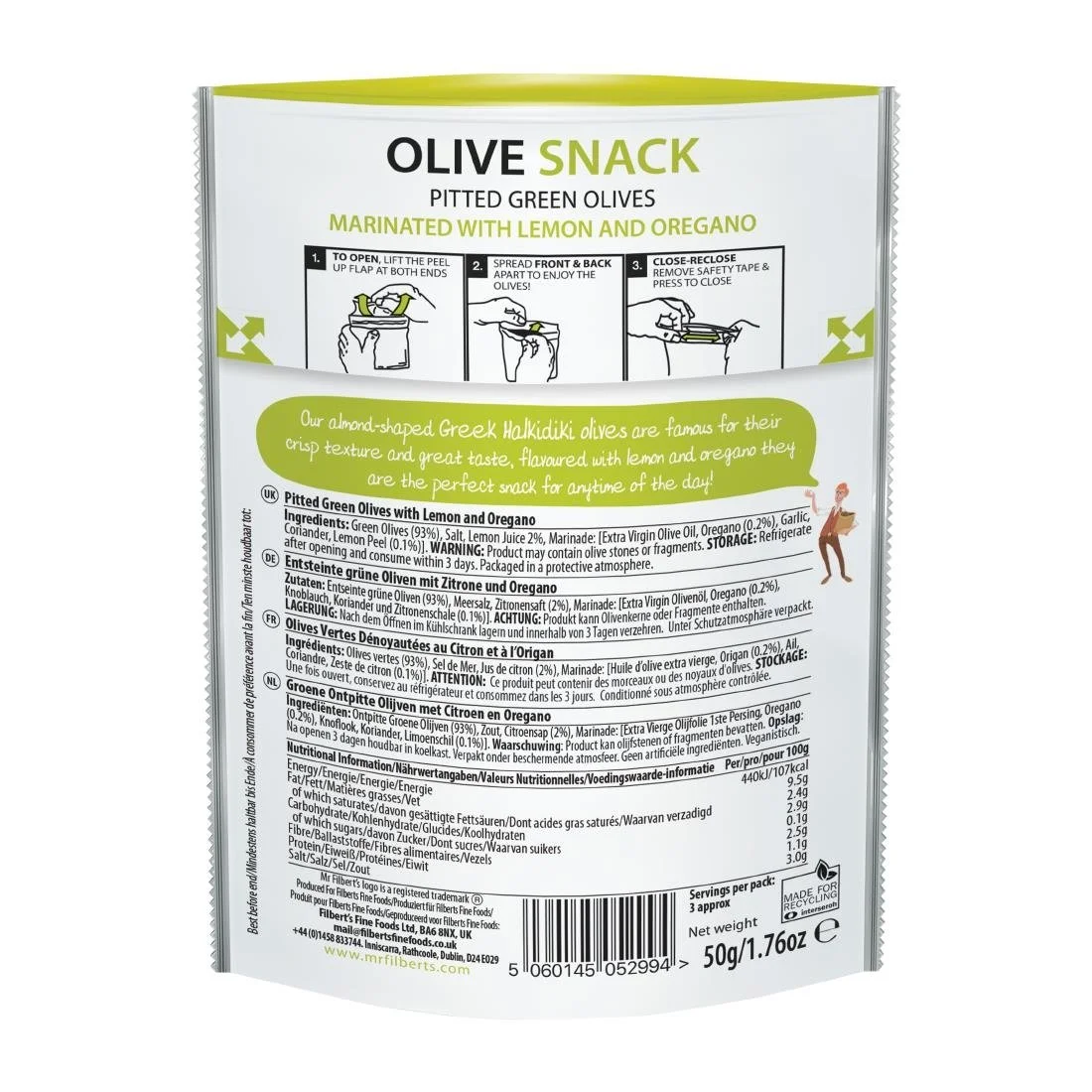 Mr Filbert's Green Olives Lemon & Oregano 50g (12 Pack) - Image 3