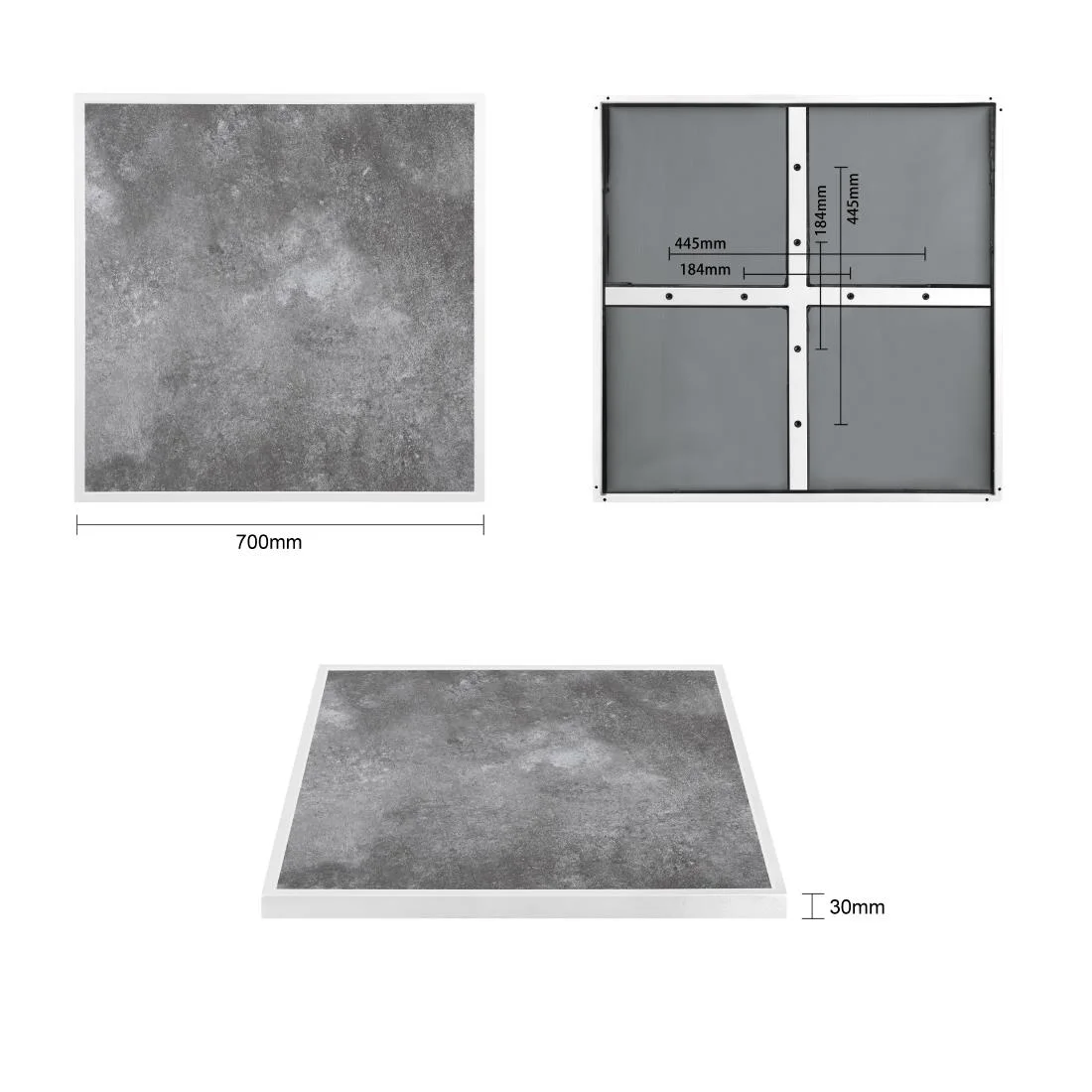 Bolero Dark Stone Effect Outdoor Tempered Glass Table Top White Trim - 700mm - Image 6