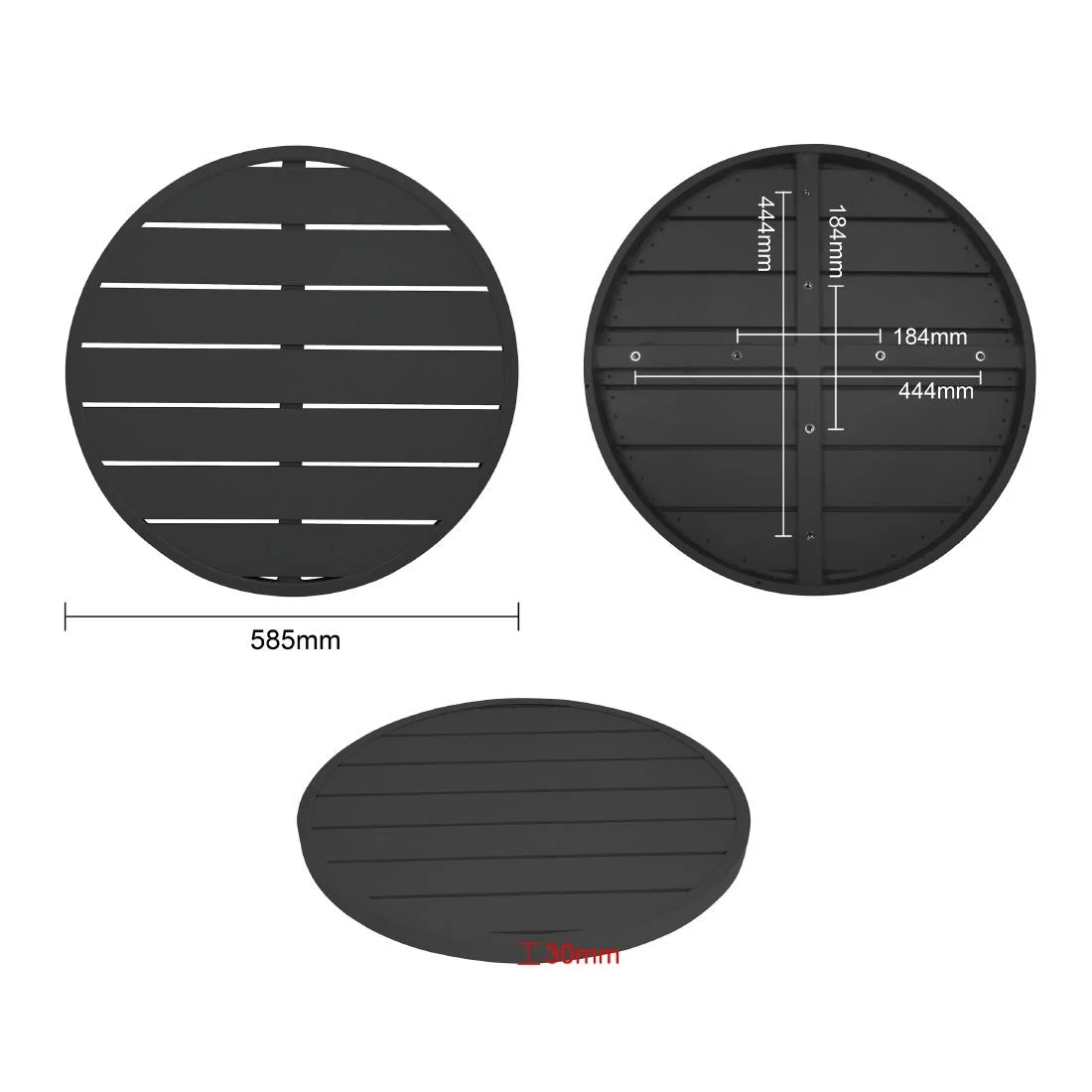 Bolero Aluminium Round Table Top Black 580mm - Image 7