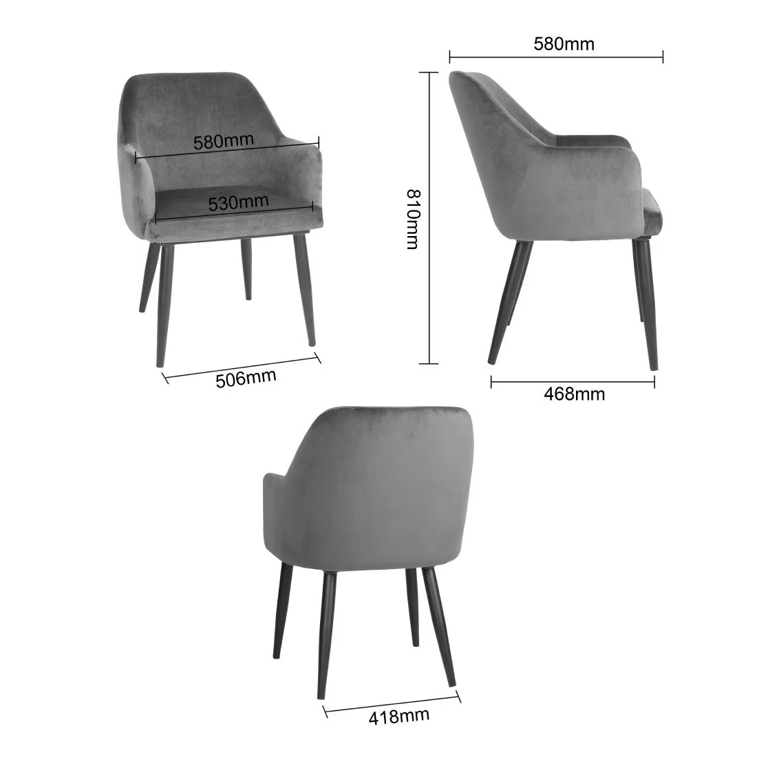 Bolero Lia Velvet Effect Chairs Grey (Set of 2) - Image 7