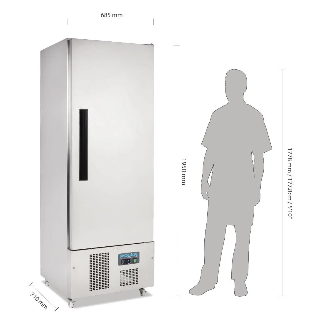 Polar Single Door Slimline Fridge Stainless Steel 440Ltr - Image 2