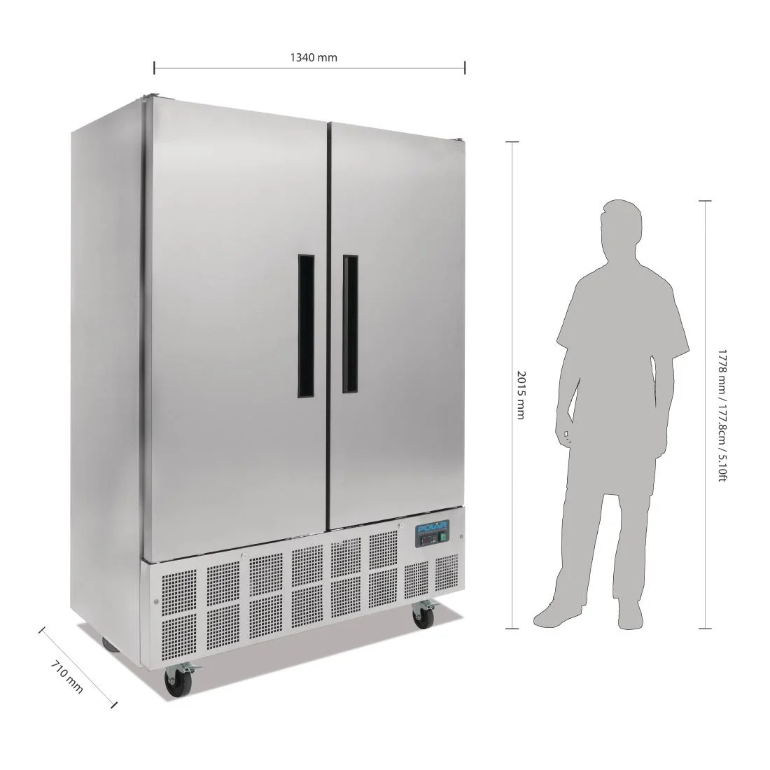 Polar Double Door Slimline Fridge Stainless Steel 960Ltr - Image 2