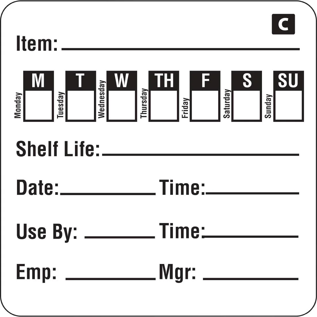 Freezable Day of the Week Labels