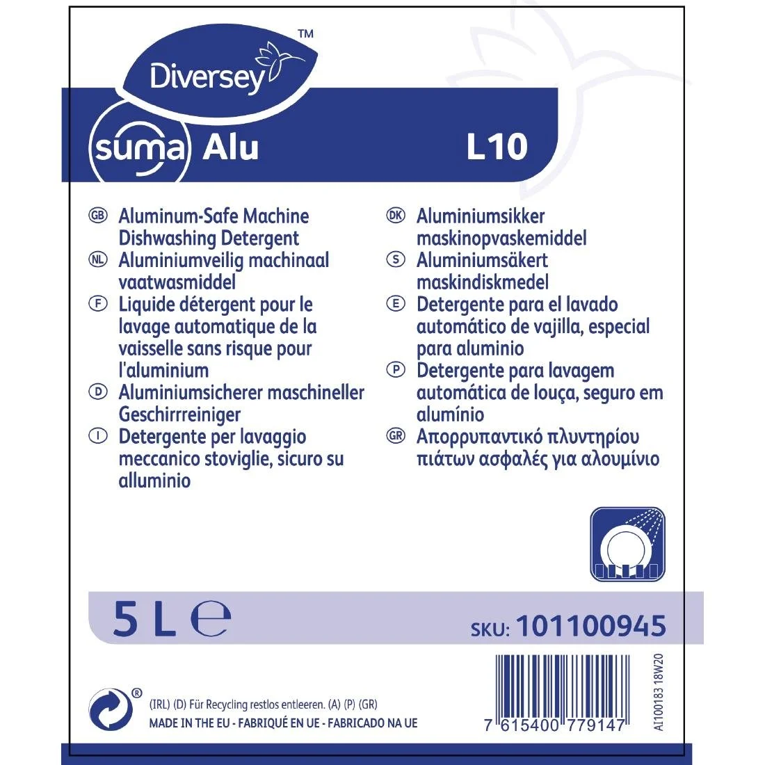 Suma Alu L10 Dishwasher Detergent Concentrate 5Ltr - Image 2