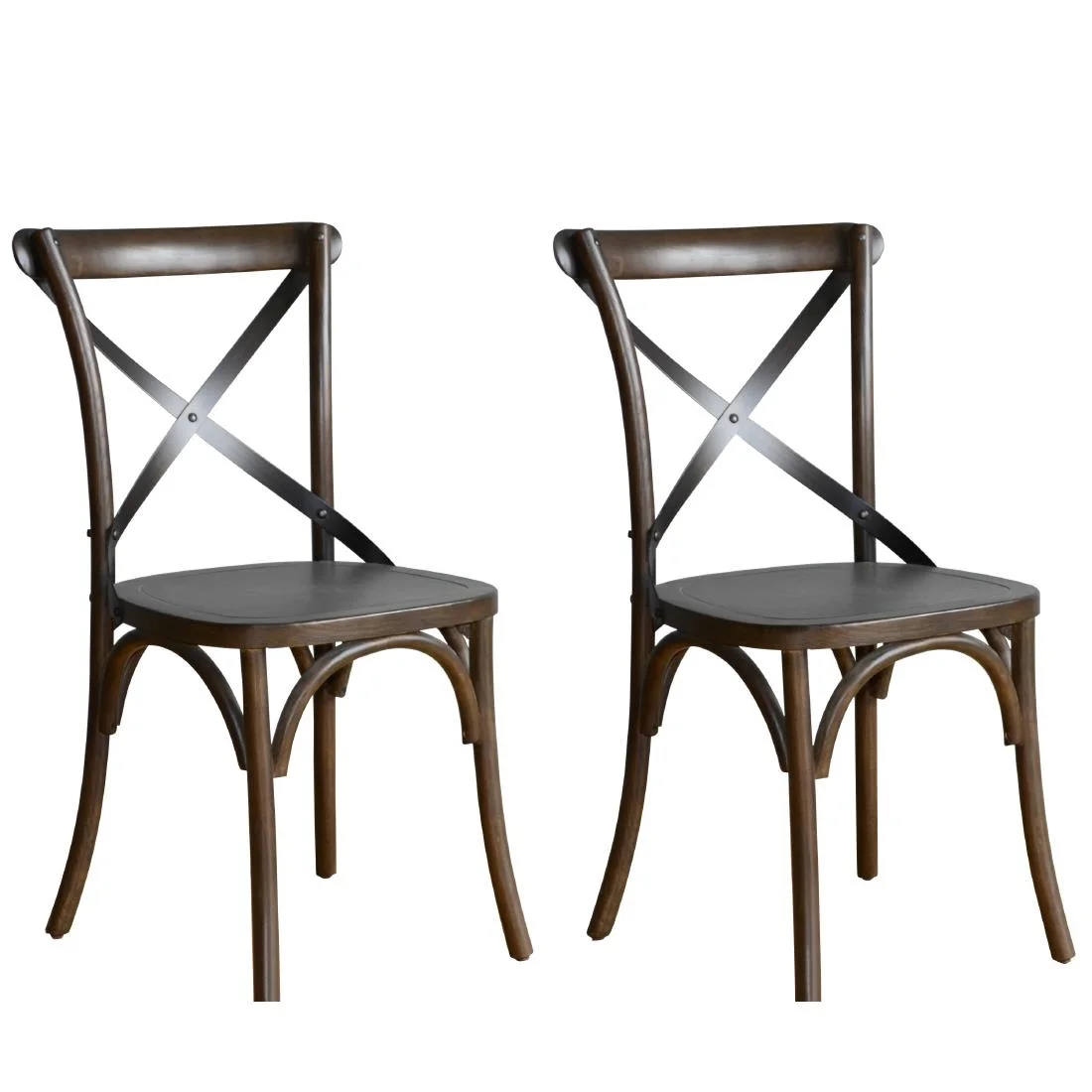 Bolero Wooden Dining Chair with Metal Cross Backrest Walnut Finish (Pack of 2) - Image 9