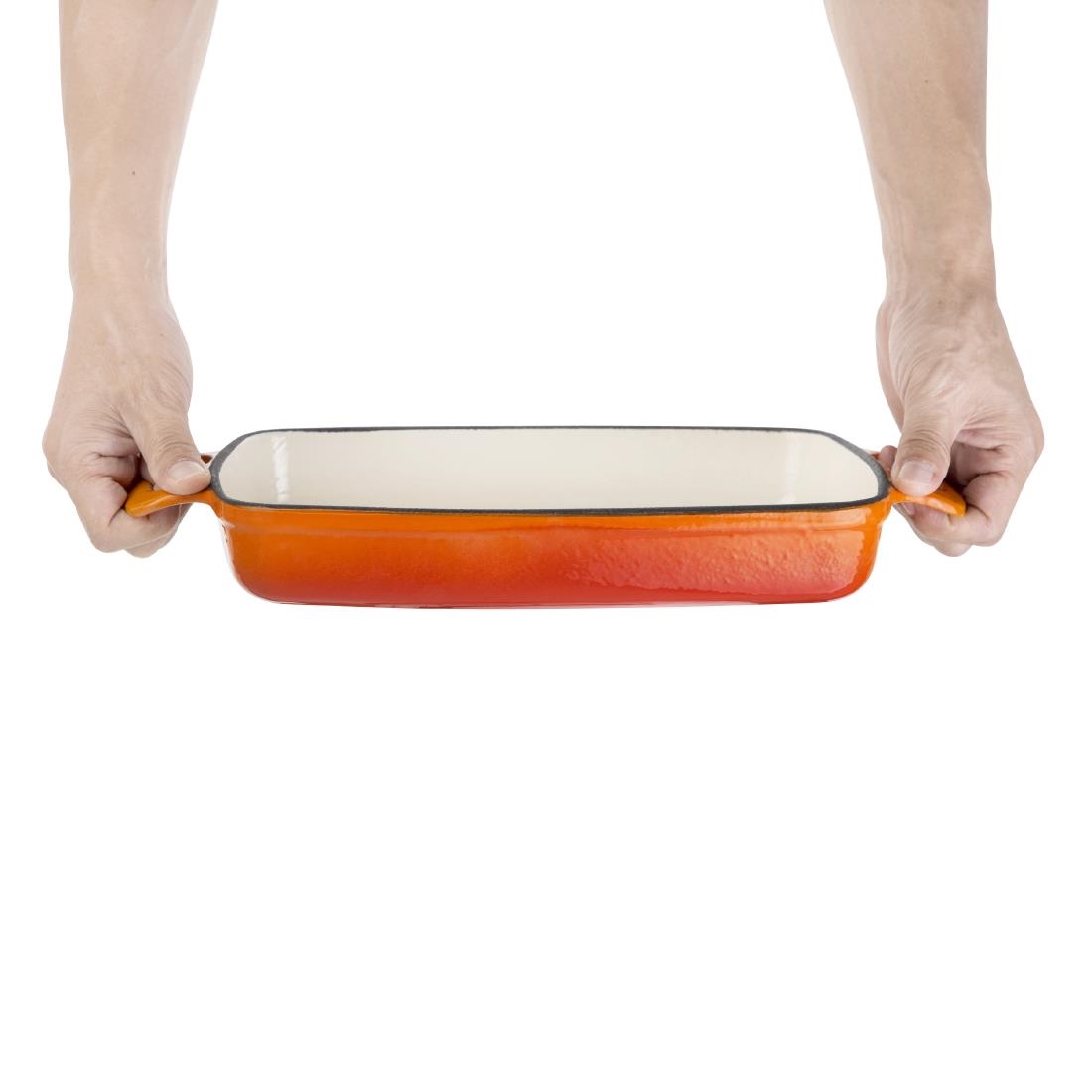 Vogue Orange Rectangular Cast Iron Dish 1.8Ltr