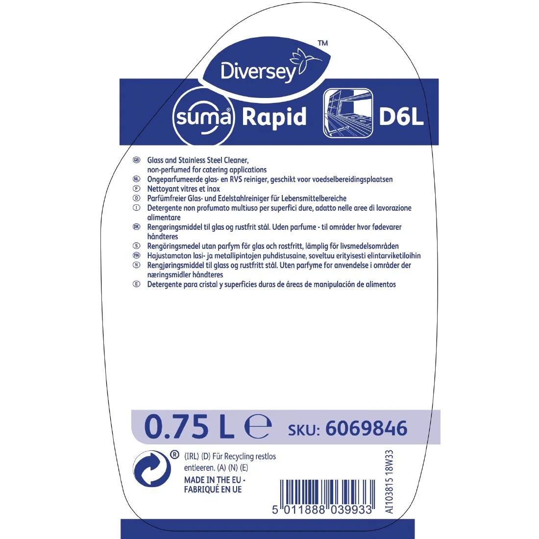 Suma Rapid D6L Multipurpose Glass Cleaner 750ml - Image 2