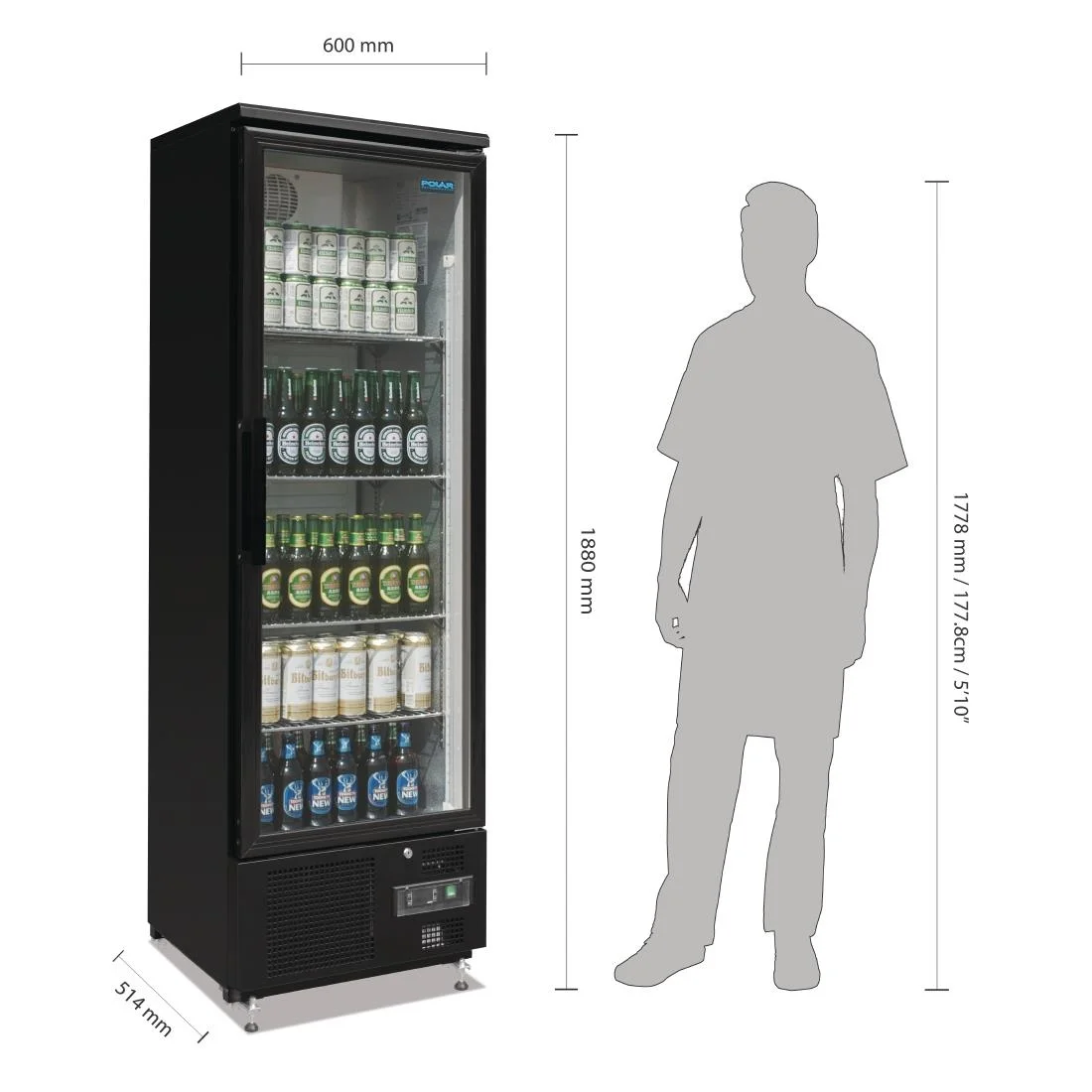 Polar Upright Back Bar Cooler with Hinged Door 307Ltr - Image 2