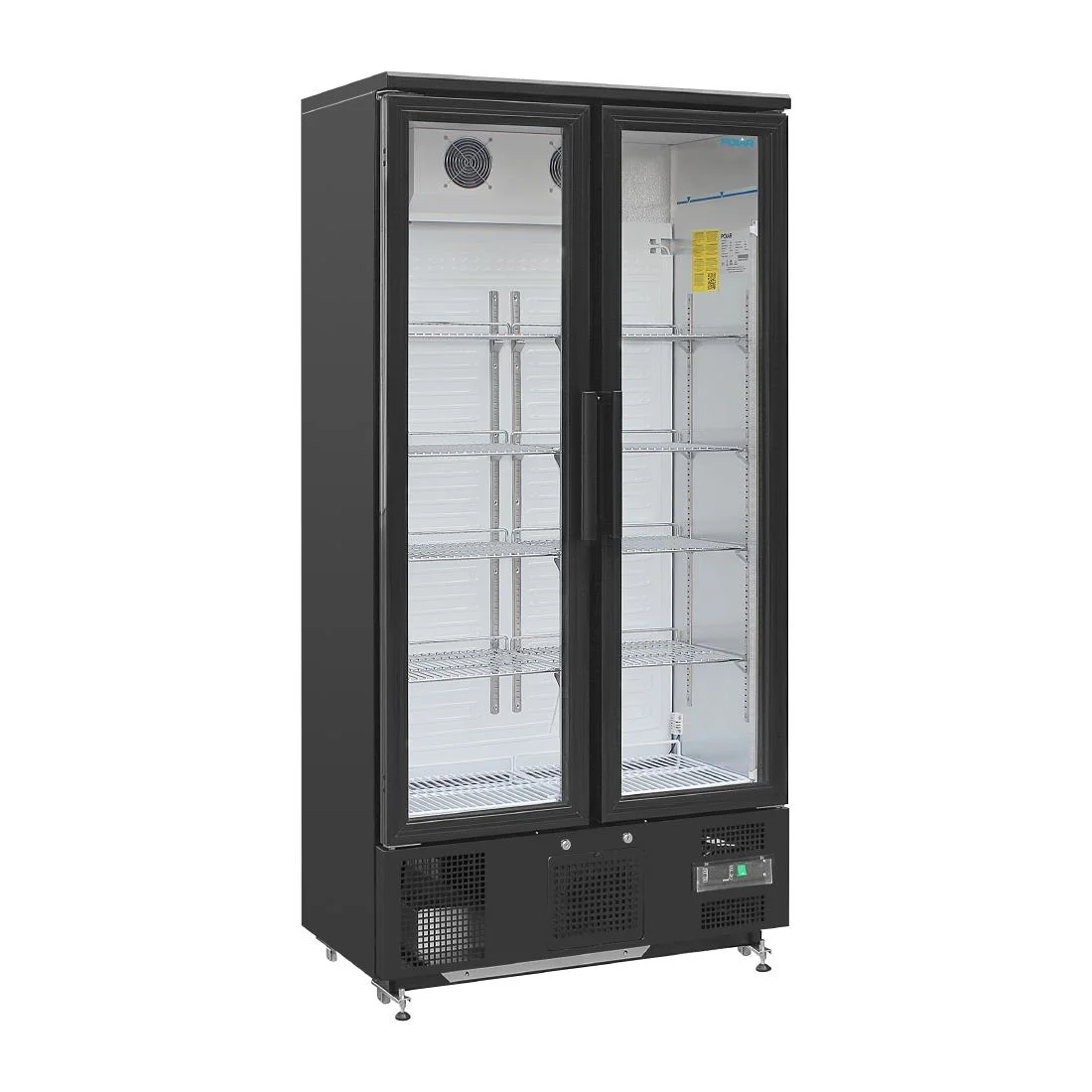 Polar Upright Back Bar Cooler with Hinged Doors in Black 490Ltr
