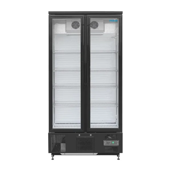 Polar Upright Back Bar Cooler with Hinged Doors in Black 490Ltr
