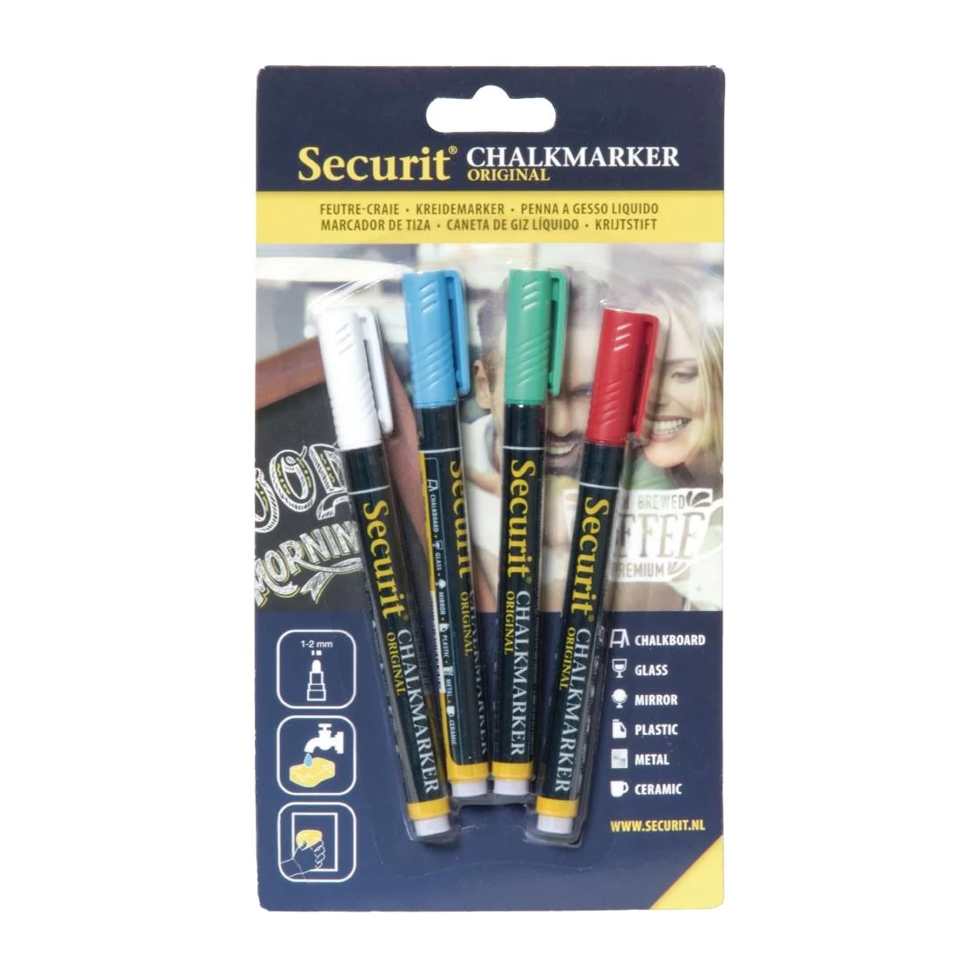Set of 4 Securit 2mm Liquid Chalk Pens Assorted Colours