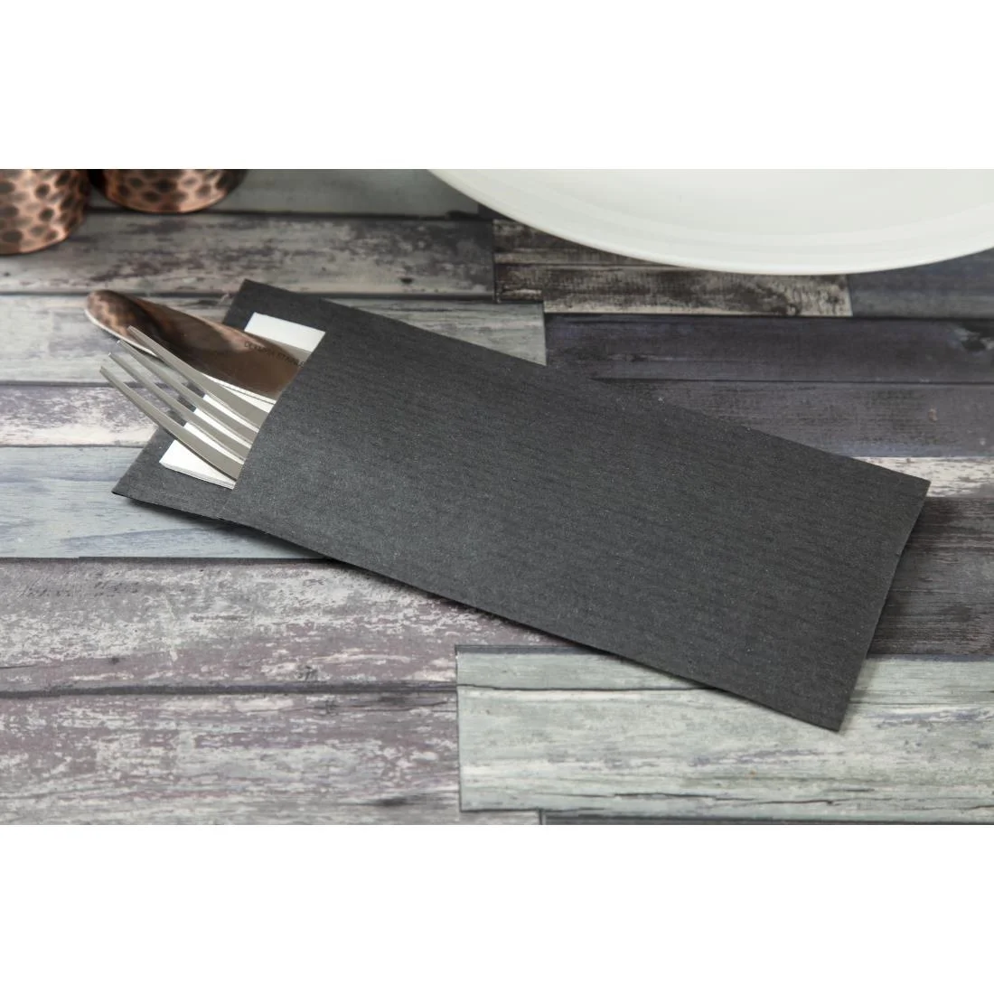 Europochette Black Cutlery Pouch with White Napkin (Pack of 500) - Image 5