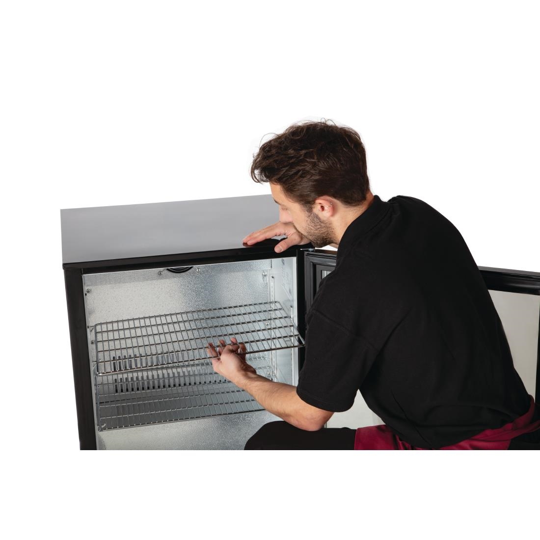 Polar Back Bar Cooler with Hinged Door in Black 198Ltr