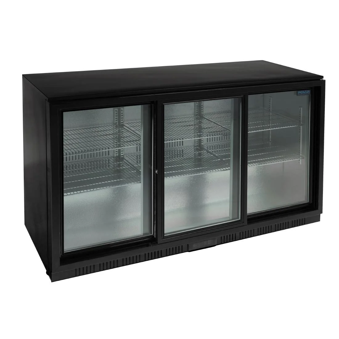 Polar Back Bar Cooler with Sliding Doors in Black 320Ltr