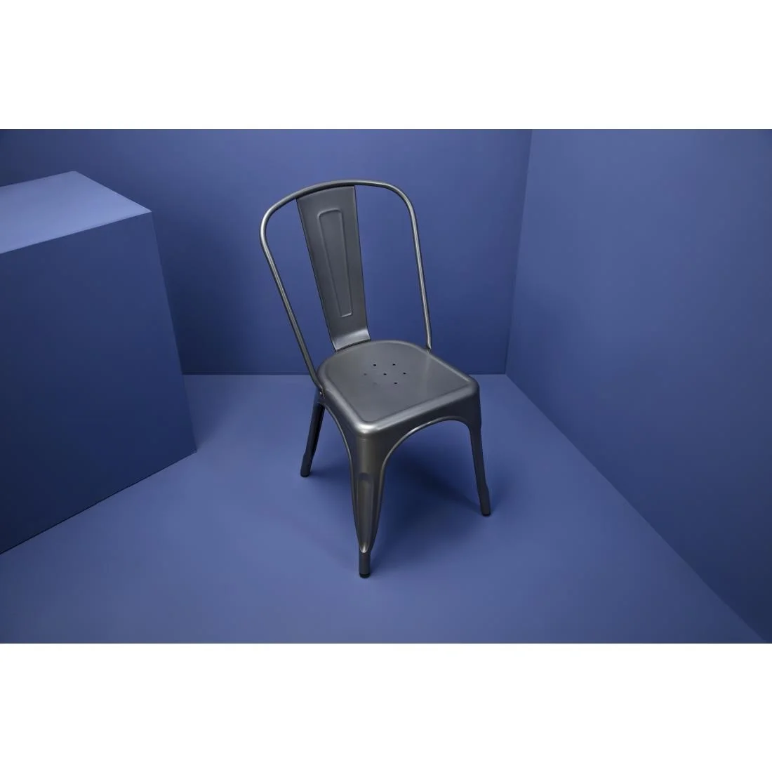 Bolero Bistro Steel Side Chairs Gun Metal Grey (Pack of 4) - Image 7