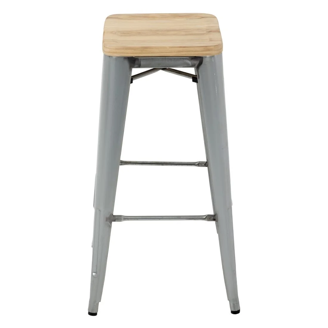 Bolero Bistro High Stools with Wooden Seat Pad Galvanised Steel (Pack of 4) - Image 3